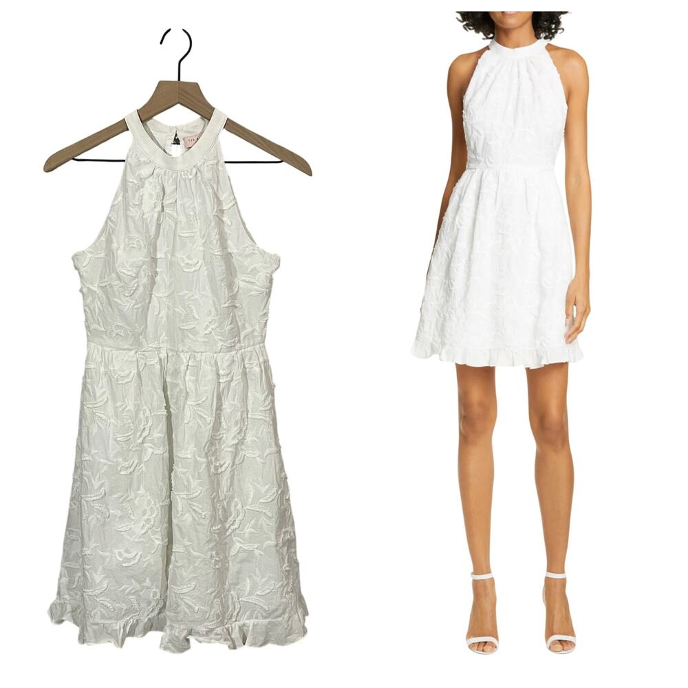 Ted Baker London Lorene Embroidered Skater Mini Dress - White - 1 (0-2)